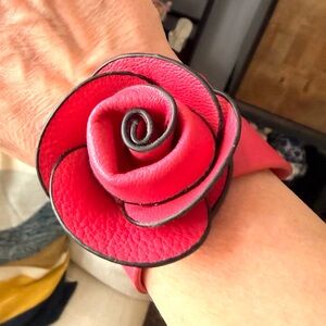 Pink Rose Faux Leather Bracelet